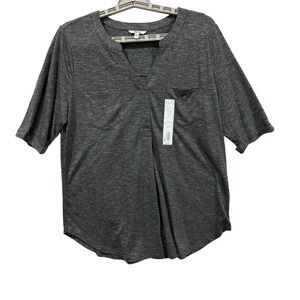 Sonoma Goods For Life Womens Large Grey Split Neck Short Sleeve Pocket Top New